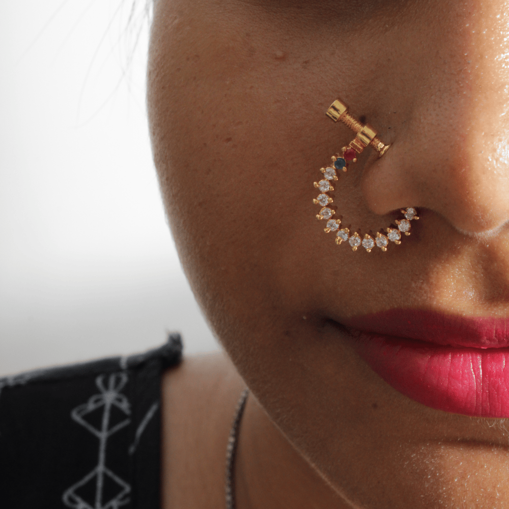 Zeello Golden plated Cz Nose Pin for Girls & women
