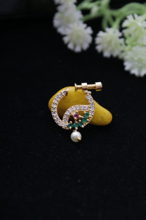 Zeello Gold Plated Simple Peals Alloy Maharashtrian Nath Nathiya./ Nose Pin for women