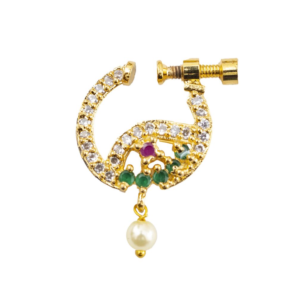 Zeello Gold Plated Simple Peals Alloy Maharashtrian Nath Nathiya./ Nose Pin for women