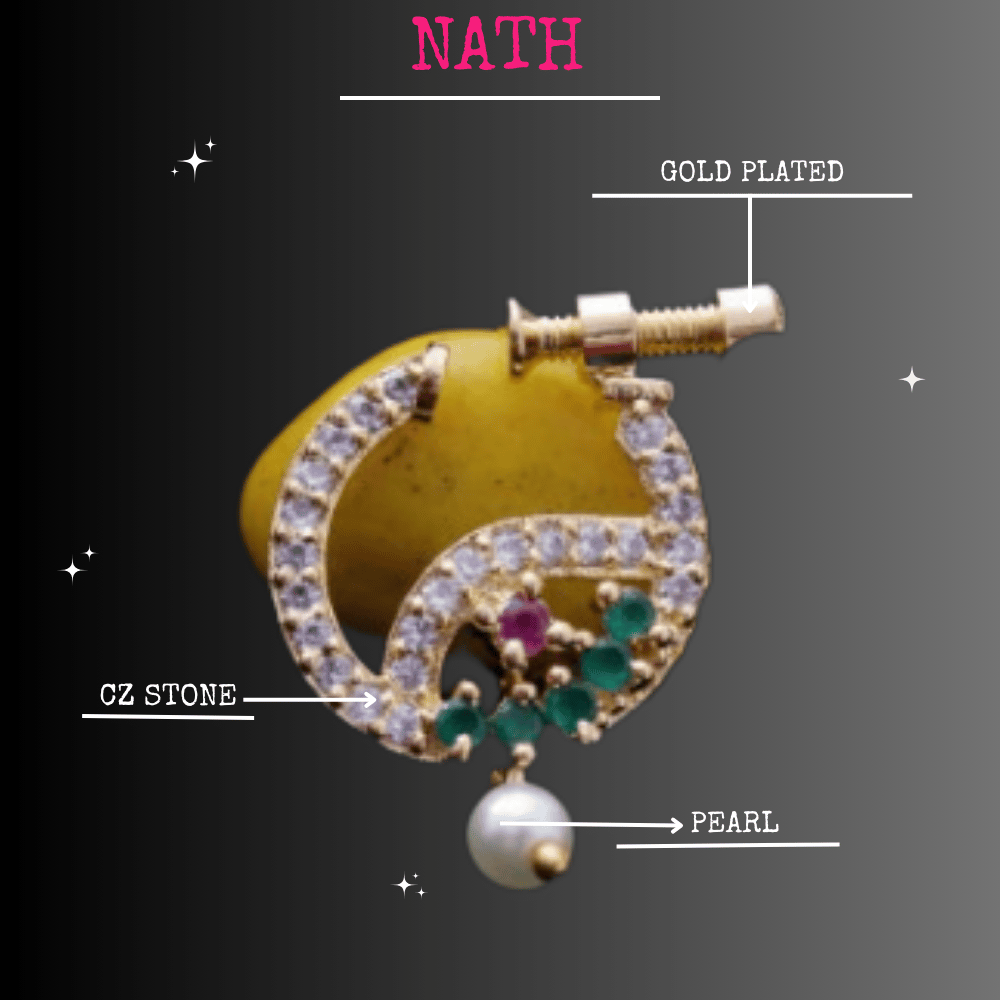 Zeello Gold Plated Simple Peals Alloy Maharashtrian Nath Nathiya./ Nose Pin for women