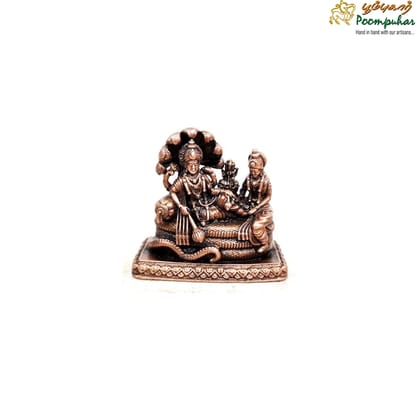 Copper Vishnu Along with Mahalakshmi Lying in Adisesha 2.1 inches