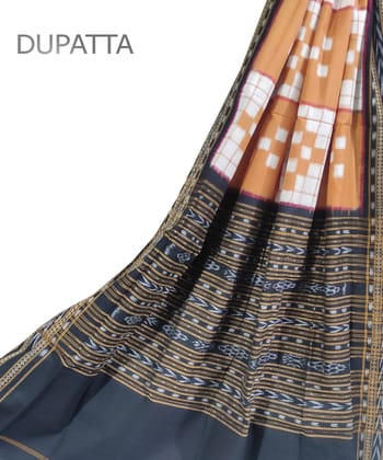 Brown Black Sambalpuri Handwoven Double Ikat Cotton Dupatta