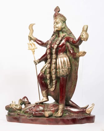 Arihant Craft� Hindu Goddess Durga Idol Maa Sherawali Statue Maa Kali Sculpture Hand Work Showpiece � 35 cm (Brass, Red, Green)