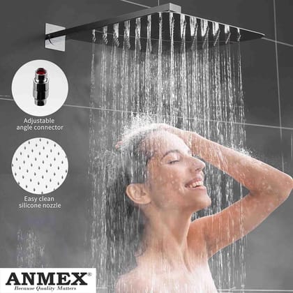 ANMEX Premium 6x6 (6Inch) Stainless Steel UltraSlim Square Rain Shower Head with 18INCH square arm