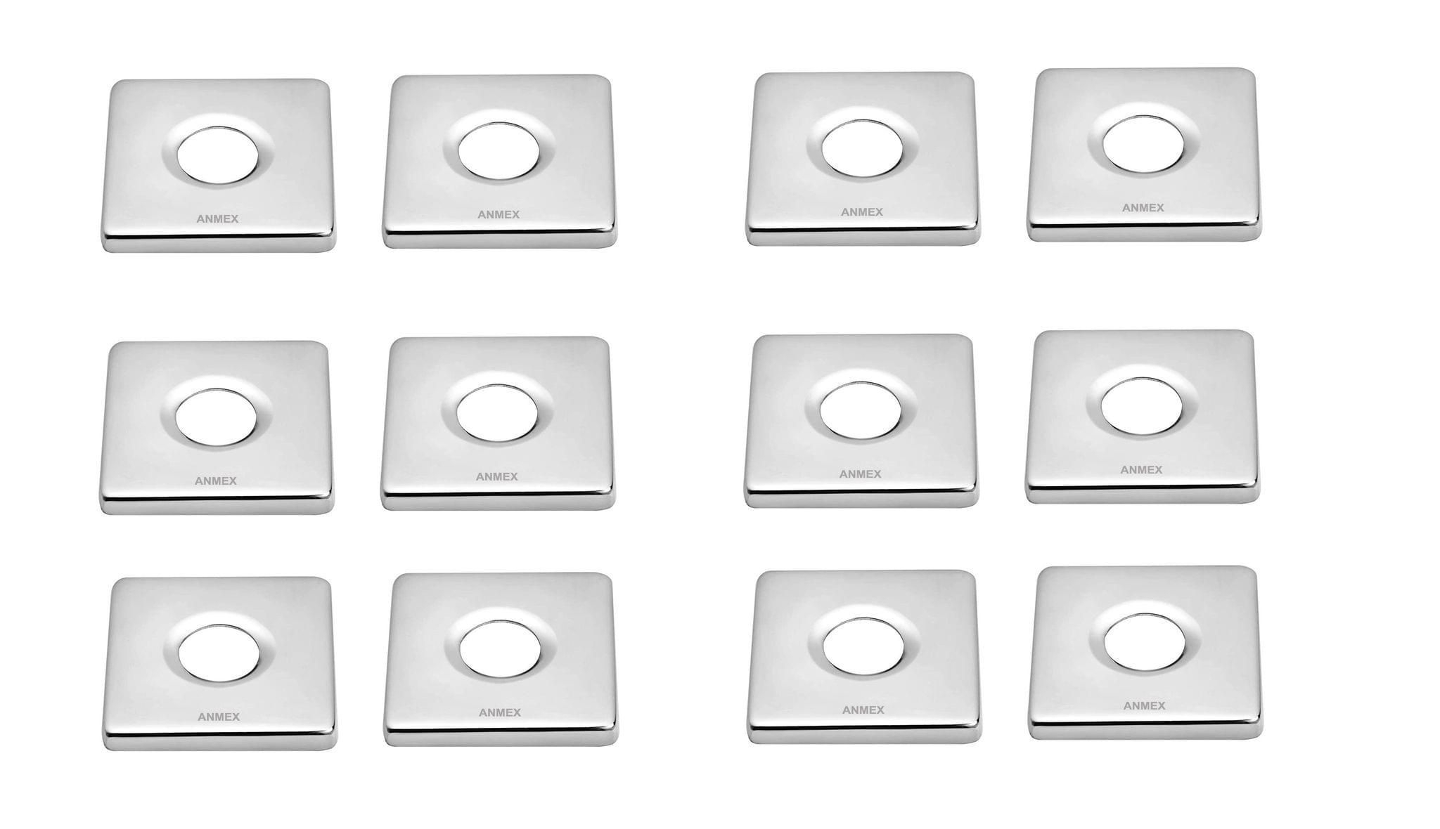 ANMEX SQUARE Wall Flange | Premium Grade Stainless Steel Coral Wall Flange for Kitchen Taps/Bathroom Taps/Faucets Pack of 12 (Chrome Plated)