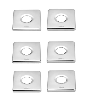 ANMEX SQUARE Wall Flange | Premium Grade Stainless Steel Coral Wall Flange for Kitchen Taps/Bathroom Taps/Faucets Pack of 6 (Chrome Plated)