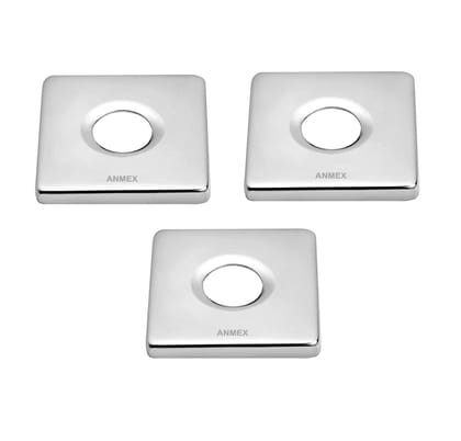 ANMEX SQUARE Wall Flange | Premium Grade Stainless Steel Coral Wall Flange for Kitchen Taps/Bathroom Taps/Faucets Pack of 3 (Chrome Plated)