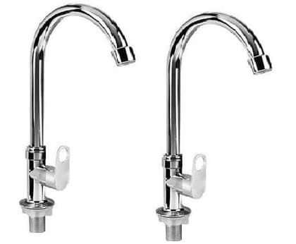 ANMEX Stainless Steel Oreo Swan Neck with 360 Degree Rotating Spout for Kitchen Sink, Wash Basin Faucets Taps Chrome Finish Pillar Cock with Flange, Pack of 2