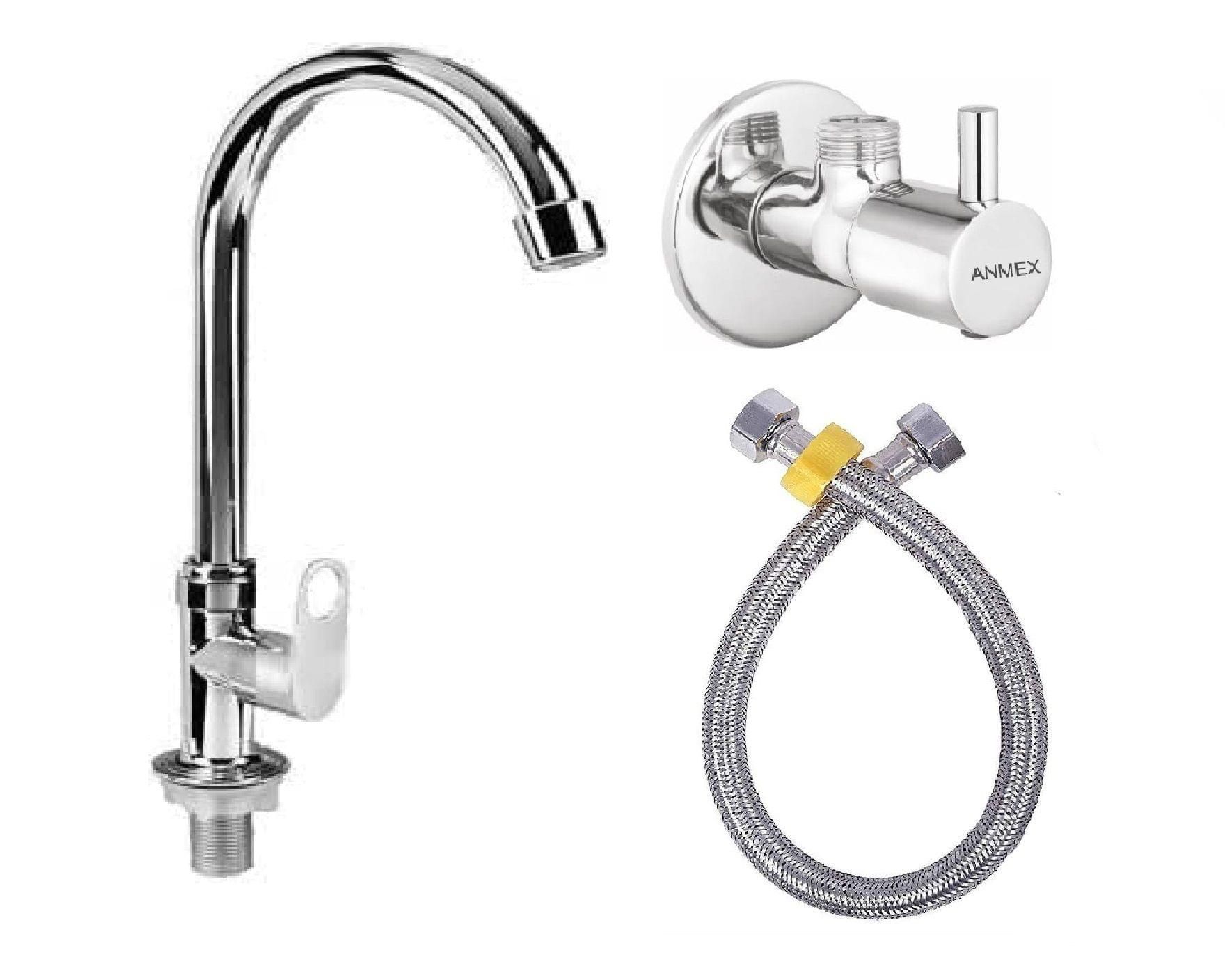 ANMEX SS SwanNeck 360 Degree Rotating Spout with Turbo Angle Valve & Connection Pipe