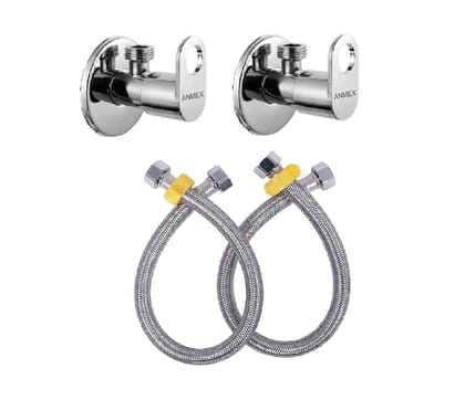 ANMEX Maxx Angle Valve with 24 Inches Connection Pipe for bathroom geyser connection and washbasin connection Combo (2pc) (Silver Chrome Finish)