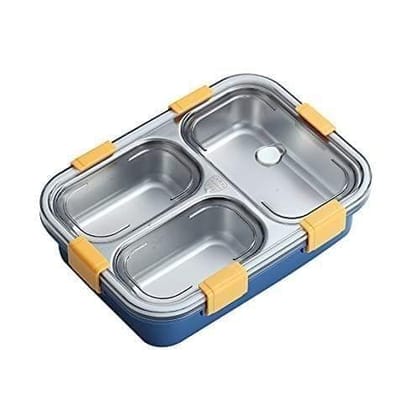The Ubals Lunch Box 3 Compartment Leak-Proof BPA Free Stainless Steel for School, Lunch Box for Kids, School & Office with a Fork, a Spoon and a Pair of Chopsticks 750 ml 1 Piece