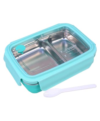The Ubals 2 Compartment Stainless Steel Tiffin Box for School, Office Lunch Box with Small Fork for Boys, Girls (Pack of 1)