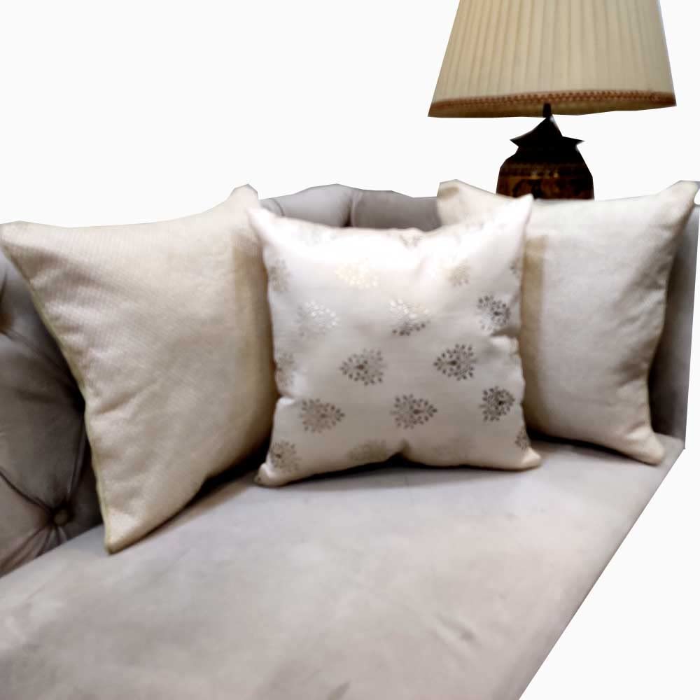 GOODVIBES Polyester Cream Silver Floral Foil Printed Combo Square Cushion Covers (40 cm*40cm, 16 x 16 inch) Pack of 3 - Flowers | Buy online on ZillyBuy