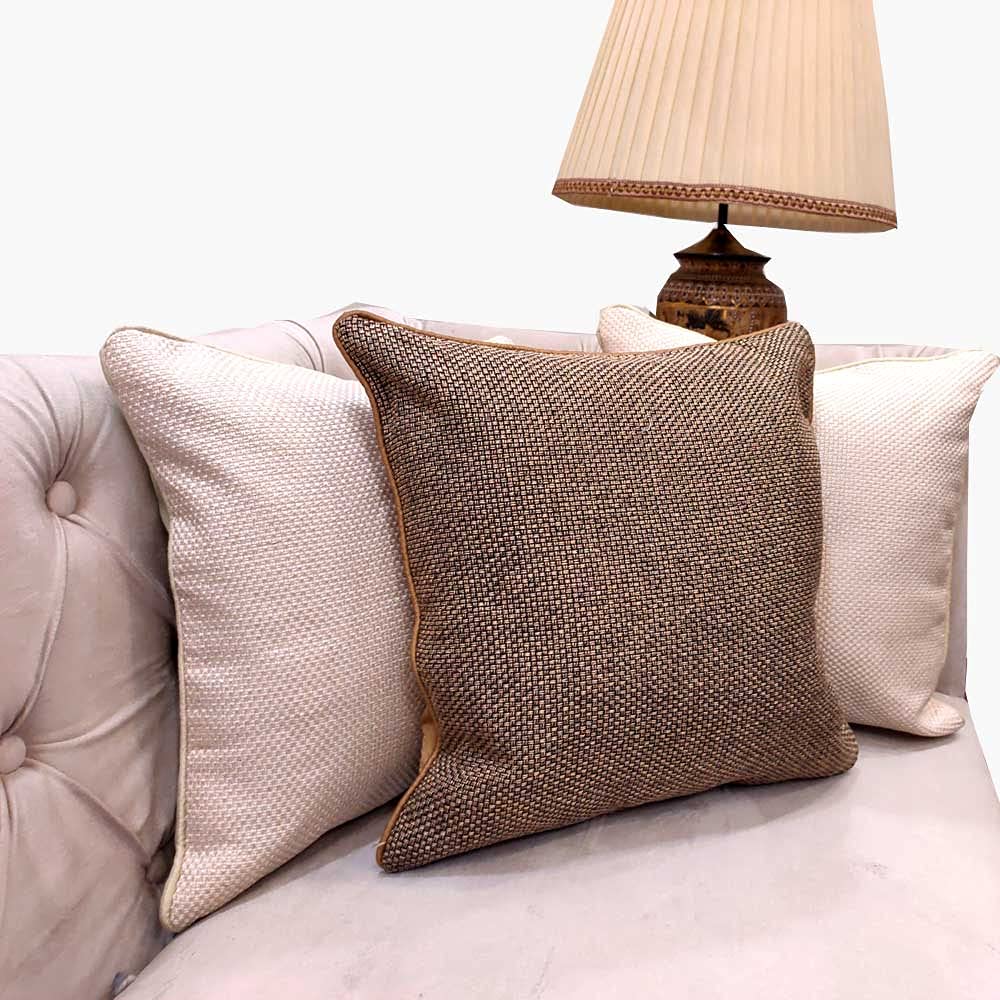 Cream Brown Self Design Woven Geometric Woven Zipper Square Combo Set Cushion Covers (16x16 inch or 40 x 40 cm) Set of 3 - Towels | Buy online on ZillyBuy
