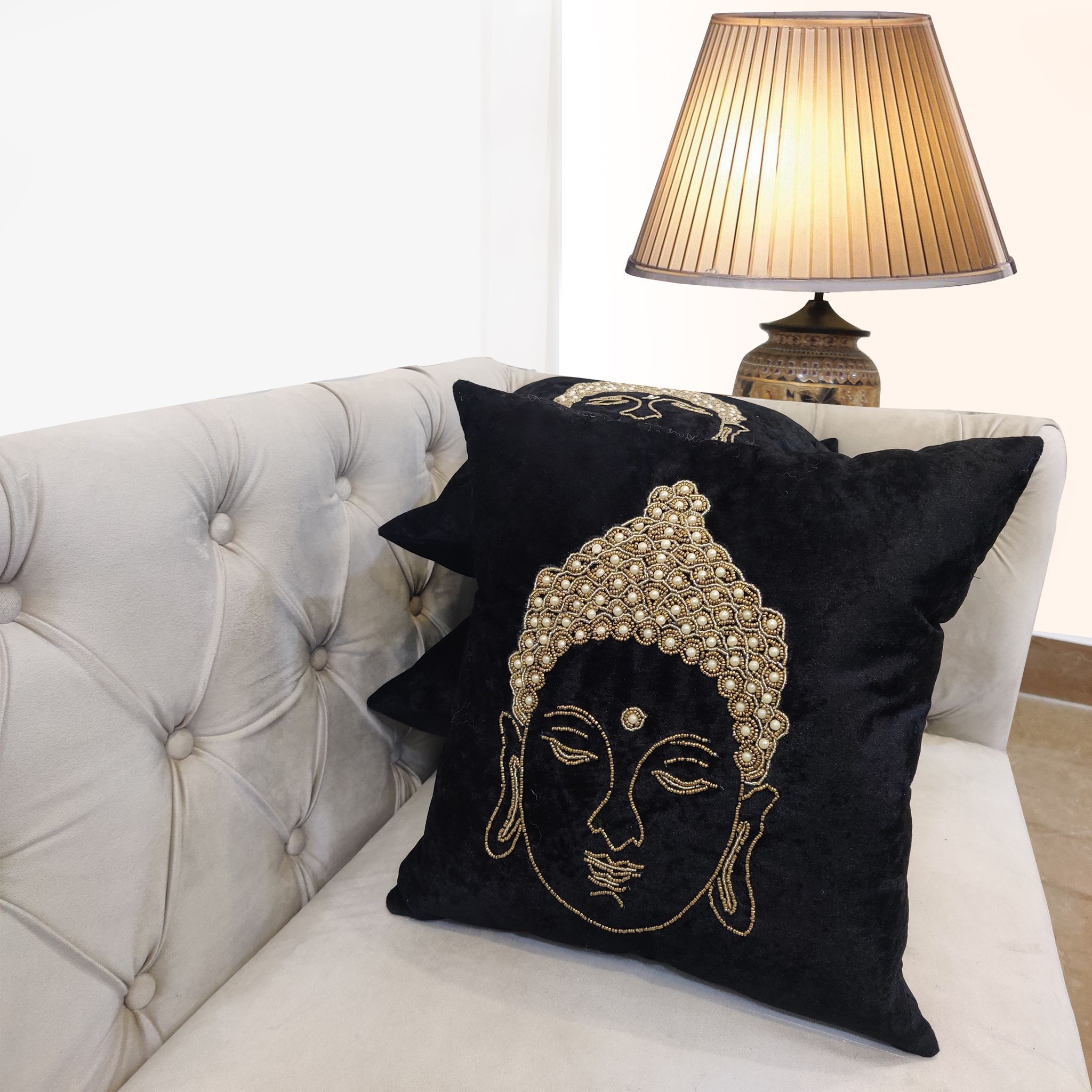 Black Buddha Cushion Cover Set of 3