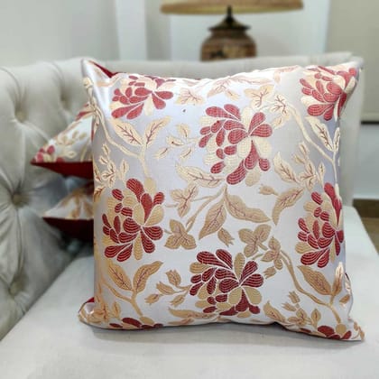 Maroon White Damask / Self Design / Woven Floral Motifs Zipper Square Combo Cushion Covers (12x12 inch or 30 x 30 cm) Set of 3