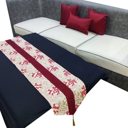 GOODVIBES Maroon Damask Woven 2 Square 1 Rectangle Cushion Cover and 1 Table Runner Combo Luxury Modern Pillow Cover for Sofa Living Room Bedroom |16X16 Inch I12X18Inch I12 X 59 Inch Table Runner