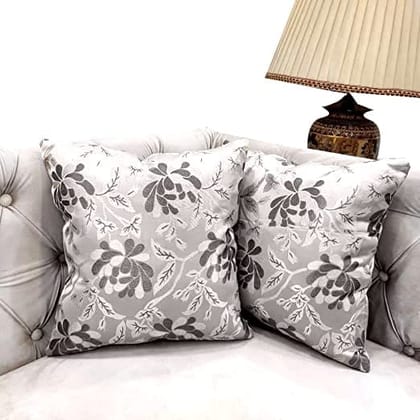 GOODVIBES Grey White Damask/Self Design/Woven Floral Motifs Zipper Square Combo Cushion Covers (24x24 inch or 60 x 60 cm) Set of 2