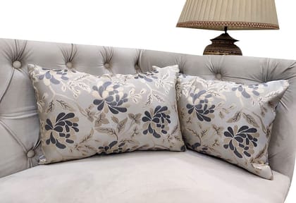 Grey Silver Damask / Self Design / Woven Floral Motifs Zipper Rectangle Cushion Covers (12x18 inch or 30 x 45 cm) Set of 2