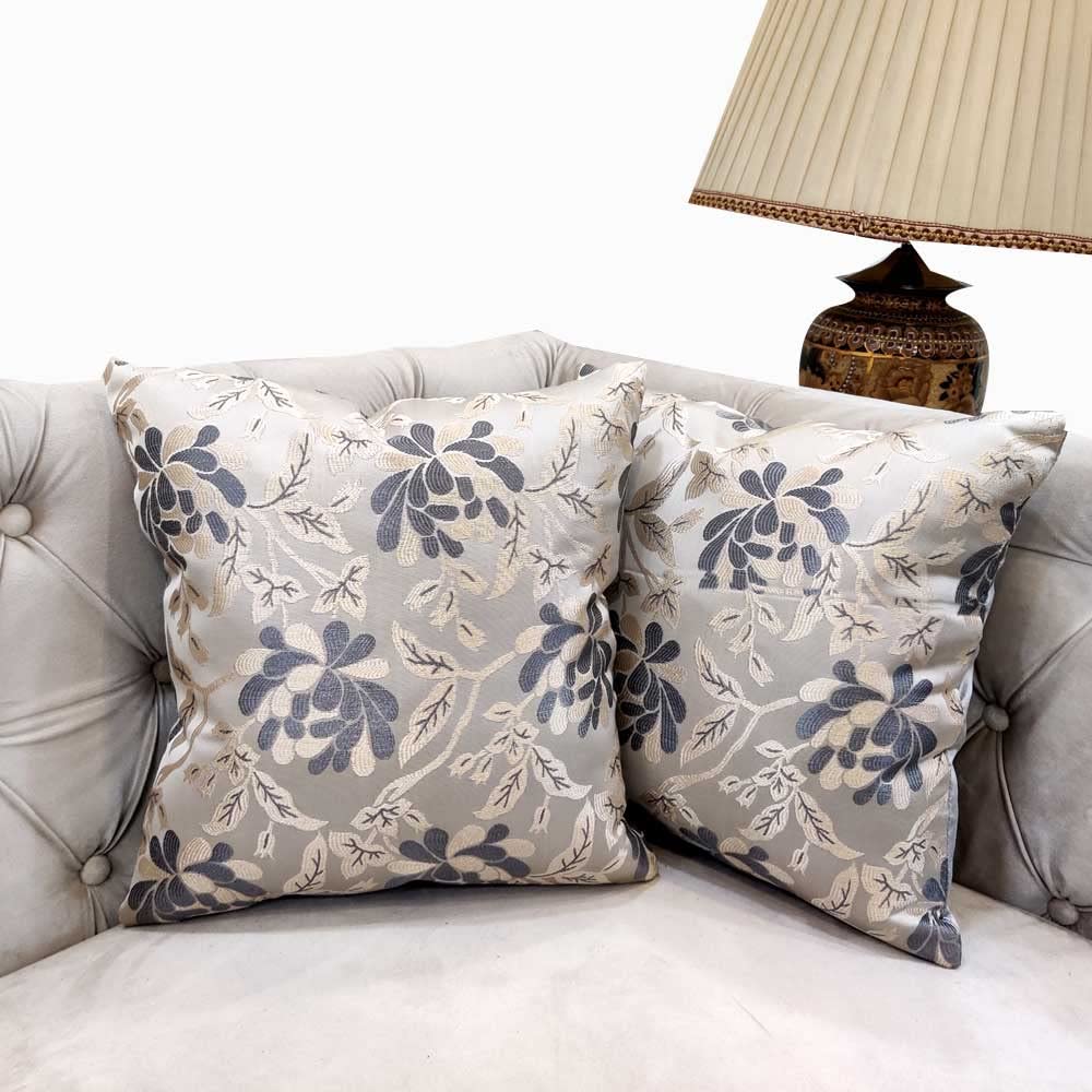 Grey White Damask / Self Design / Woven Floral Motifs Zipper Square Combo Cushion Covers (16x16 inch or 40 x 40 cm) Set of 2 - Dupattas & Shawls | Buy online on ZillyBuy