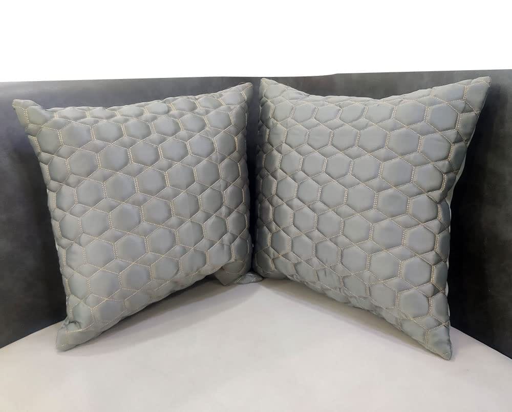 Grey Set of 2 Quilted Zari Square Cushion Covers for Sofa Home Bedroom (16x16 inch or 40 x 40 cm) - Kurtas & Kurta Sets | Buy online on ZillyBuy