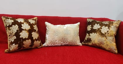 Ivory Brown Golden Cushion Cover with Leaf Embroidered Stitched Zippered Velvet Combo Cushion Cover (16x16 inch and 30 x 45 cm) Set of 3 Ivory Brown Golden Cushion Cover with Leaf Embroidered Stitched Zippered Velvet Combo Cushion Cover (16x16 inch and 30 x 45 cm) Set of 3
