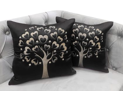 GOODVIBES Black Gold Embroidered Velvet Cushion Case Luxury Modern Throw Pillow Cover Decorative Pillow for Couch Living Room Bedroom Car| 16X16 Inches | 40cm * 40 cm I Set of 2|