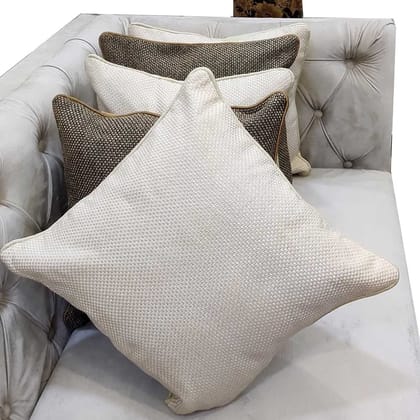 Cream Brown Self Design Woven Geometric Woven Zipper Square Combo Set Cushion Covers (16x16 inch or 40 x 40 cm) Set of 5