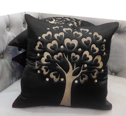 GOODVIBES Black Gold Embroidered Velvet Cushion Case Luxury Modern Throw Pillow Cover Decorative Pillow for Couch Living Room Bedroom Car| 16X16 Inches | 40cm * 40 cm I Set of 3|