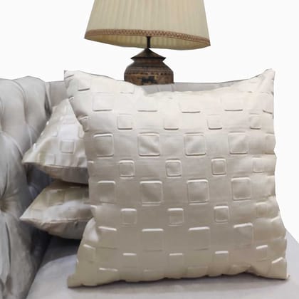 Off White Cream Geometric Set of 3 Self Design Woven Solid Zipper Square Cushion Covers (16x16 inch or 40 x 40 cm