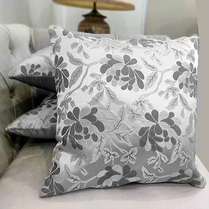 GOODVIBES Grey White Damask/Self Design/Woven Motifs Floral Zipper Square Combo Cushion Covers (16x16 inch or 40 x 40 cm) Set of 3