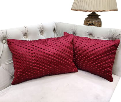 Maroon Damask / Self Design / Woven Zipper Rectangle Cushion Covers (12x18 inch or 30 x 45 cm) Set of 2