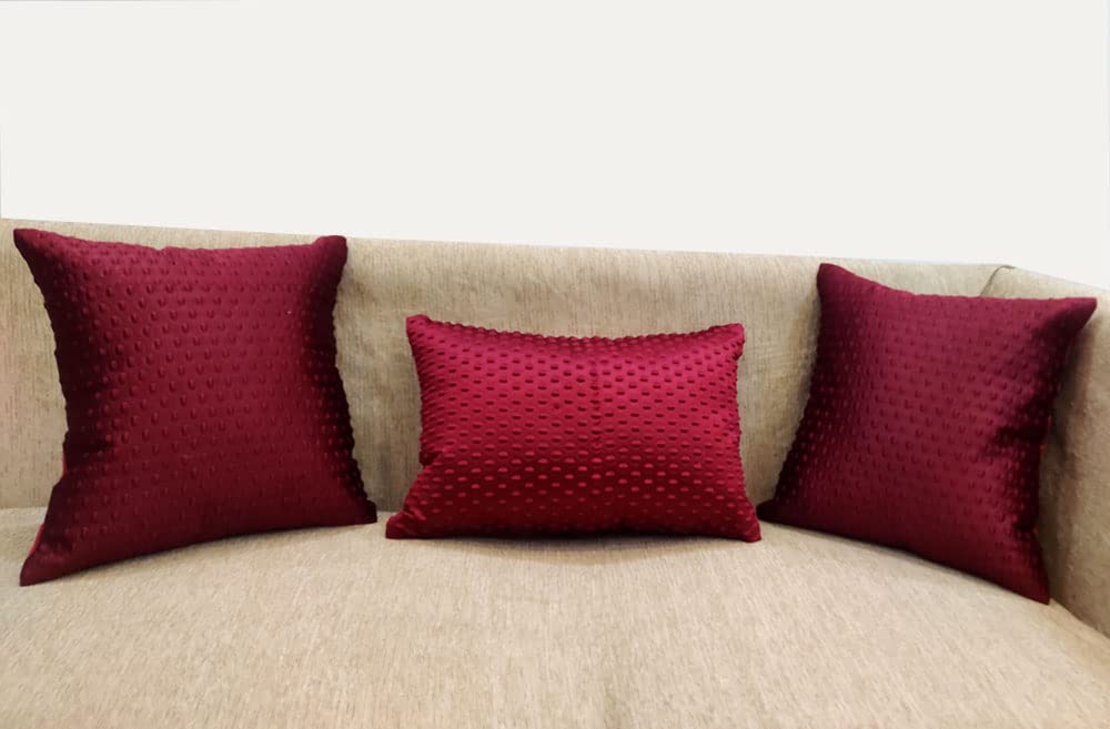 Maroon Damask / Self Design / Woven Zipper Square Rectangle Combo Cushion Covers (16x16 inch or 30 x 45 cm) Set of 3 - Dupattas & Shawls | Buy online on ZillyBuy