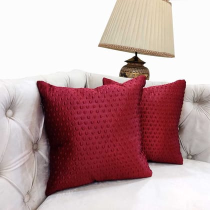Maroon Damask / Self Design / Woven Zipper Square Cushion Covers (16x16 inch or 40 x 40 cm) Set of 2