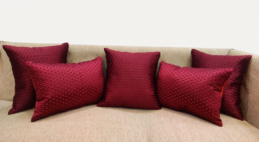 Maroon Damask / Self Design / Woven Zipper Square Rectangle Combo Cushion Covers (16x16 inch or 30 x 45 cm) Set of 5