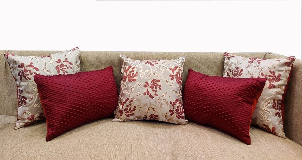 Maroon White Damask / Self Design / Woven Floral Motifs Zipper Square Rectangle Combo Cushion Covers (16x16 inch or 30 x 45 cm) Set of 5 - Dupattas & Shawls | Buy online on ZillyBuy