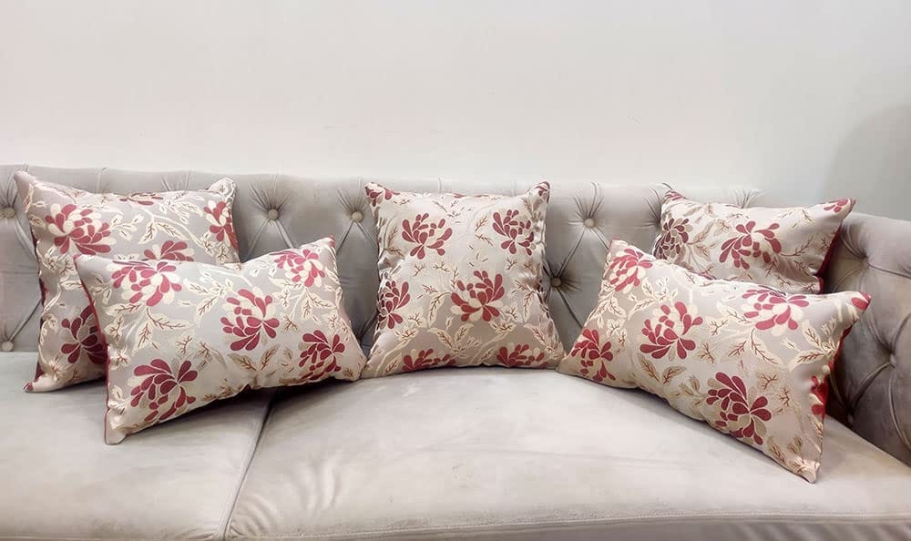 Maroon Damask / Self Design / Woven Floral Motifs Zipper Square Rectangle Combo Cushion Covers (16x16 inch or 30 x 45 cm) Set of 5 - Dupattas & Shawls | Buy online on ZillyBuy