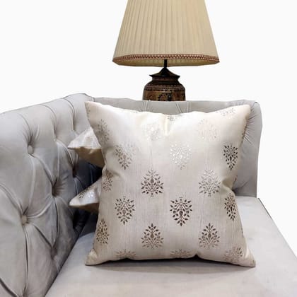 GOODVIBES Polyester Silver Floral Foil Printed Cream Square Cushion Covers (30 cm*30cm, 12 x 12 inch) Pack of 3