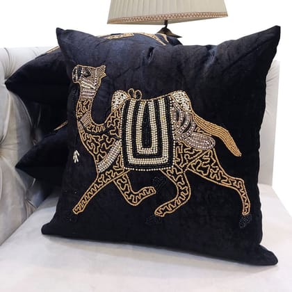 Black Set of 3 Ethnic Beaded Embroidered Square Combo Cushion Covers for Sofa Home Bedroom (16x16 inch or 40 x 40 cm)