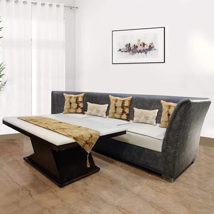 Velvet Table Runner (12inch x 59 inch) with Set of 3 Sofa Cushion Covers (16inch x16 inch) and 2 Sofa Cushion Covers (12inch x18 inch) Decorative Table RunnersI Ivory Brown I