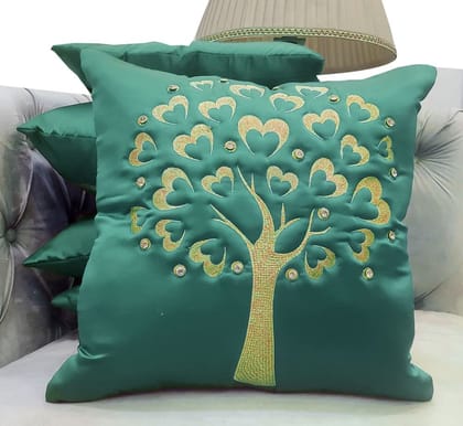 GOODVIBES Teal Blue Green Gold Embroidered Velvet Cushion Case Luxury Modern Throw Pillow Cover Decorative Pillow for Couch Living Room Bedroom Car| 16X16 Inches | 40cm * 40 cm I Set of 5|
