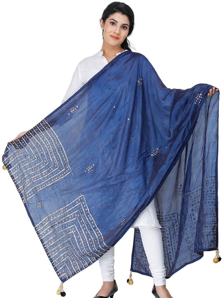 Oceana Silk Dupatta From Amritsar with Gota Patti, Floral Beads and Velvet Tassels on Edges - Dupattas & Shawls | Buy online on ZillyBuy
