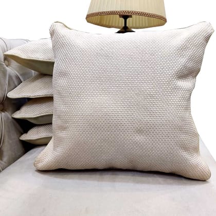 Cream Self Design Woven Geometric Woven Zipper Square Set Cushion Covers (16x16 inch or 40 x 40 cm) Set of 5