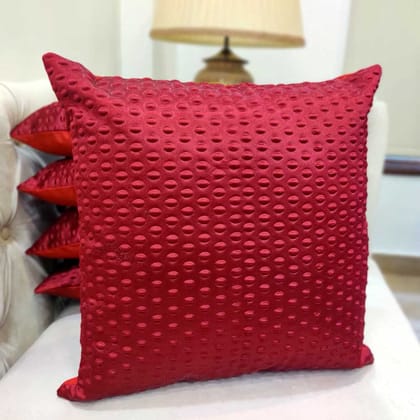 Maroon Damask / Self Design / Woven Geometricl Zipper Square Cushion Covers (16x16 inch or 40 x 40 cm) Set of 5