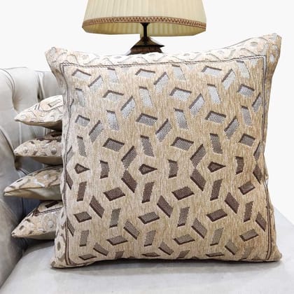 Beige Damask Geometric Woven Zipper Square Cushion Covers (16x16 inch or 40 x 40 cm) Set of 5