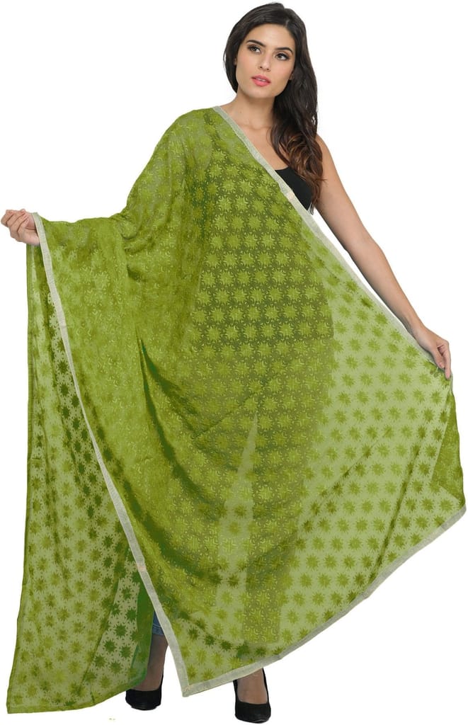 Oasis Phulkari Extra-Wide Dupatta from Punjab with Embroidered Bootis in Self-color Thread - Dupattas & Shawls | Buy online on ZillyBuy