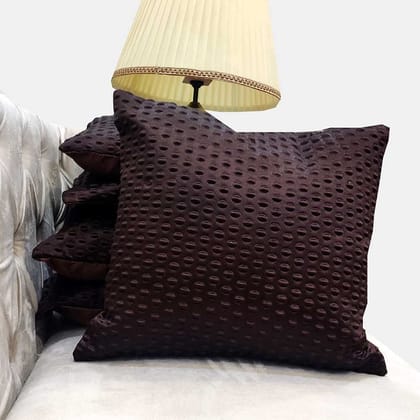 Brown Geometric Set of 5 Plain Self Design Solid Zipper Square Cushion Covers (16x16 inch or 40 x 40 cm)