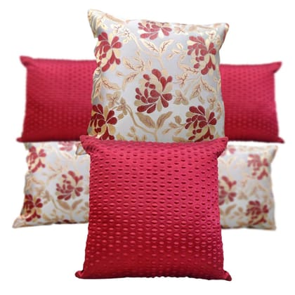 GOODVIBES Maroon White Damask / Self Design / Woven Motifs Floral Zipper Square Combo Cushion Covers (16x16 inch or 40 x 40 cm) Set of 6