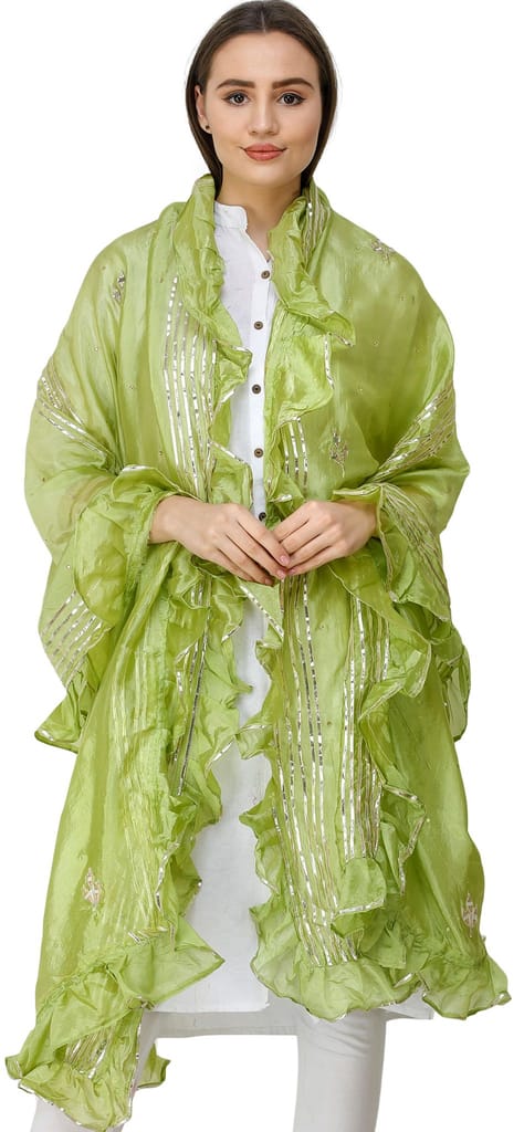 Wild-Lime Dupatta from Amritsar with Gota Patches and Frill Border - Dupattas & Shawls | Buy online on ZillyBuy