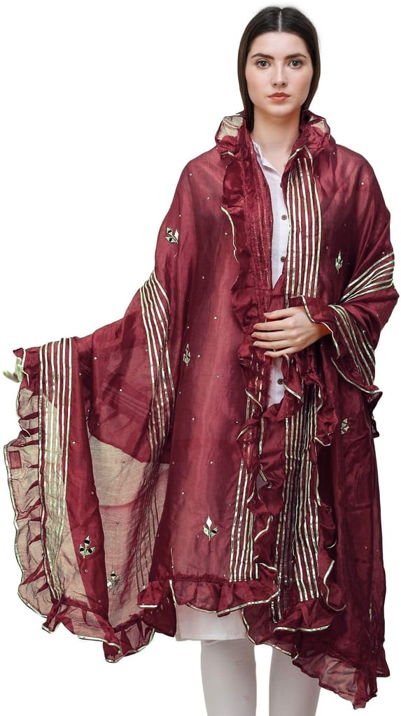 Red-Dahlia Dupatta from Amritsar with Gota Patches and Frill Border - Dupattas & Shawls | Buy online on ZillyBuy